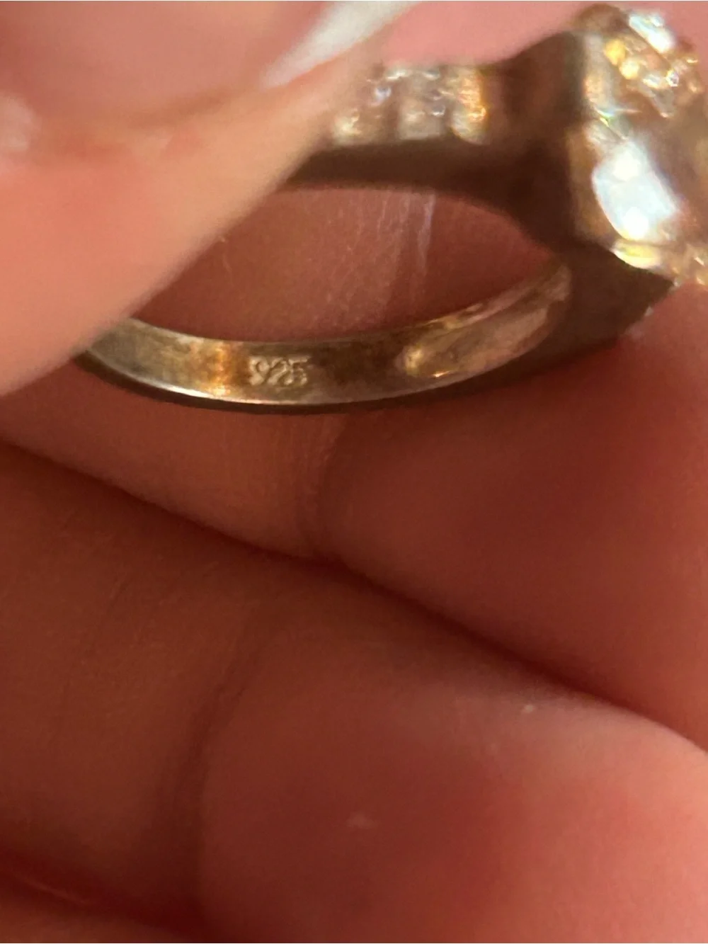 Vintage Sterling Silver Cocktail Ring with Checker-Cut Champagne Cubic Zirconia